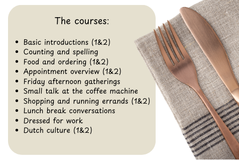 The courses menu Dutch for lunch